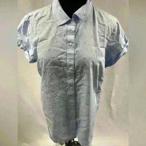 Untuckit carlie shirt size L short cap sleeve button up embroidered stripe boho